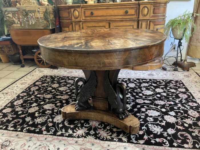 c 1815 italian empire neoclassical center table walnut with ebonized swans 9517