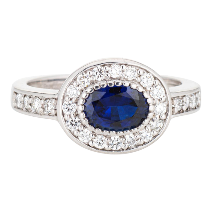 cartier sapphire diamond platinum estate signed ring size 6 3137