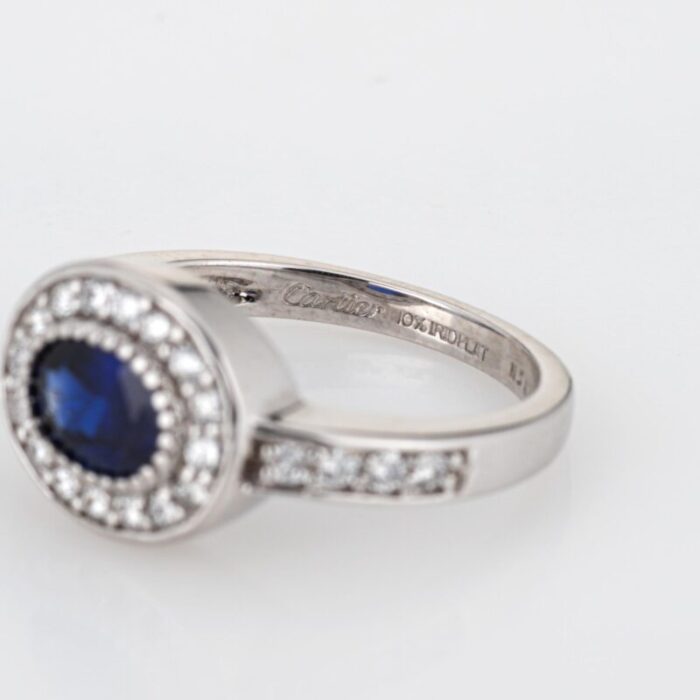 cartier sapphire diamond platinum estate signed ring size 6 8865