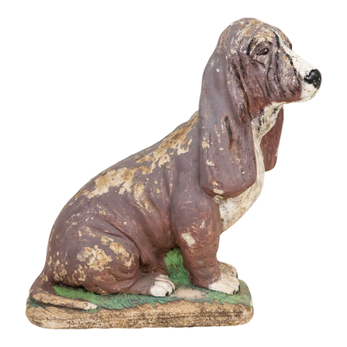 cast stone blood hound dog garden ornament with paint engand 1950s 4421