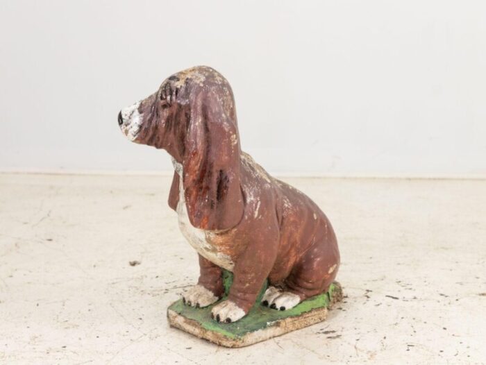 cast stone blood hound dog garden ornament with paint engand 1950s 4782