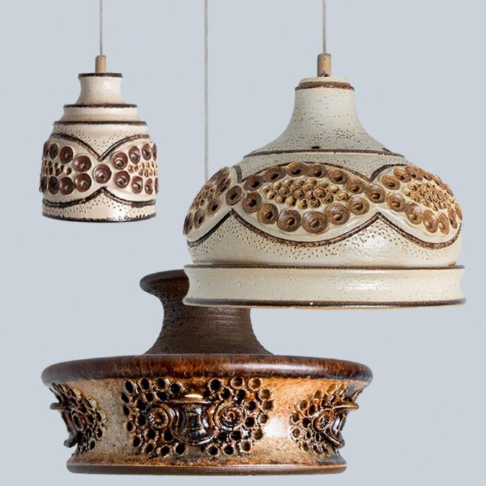 ceramic brown beige ceramic pendant light denmark 1970s 10