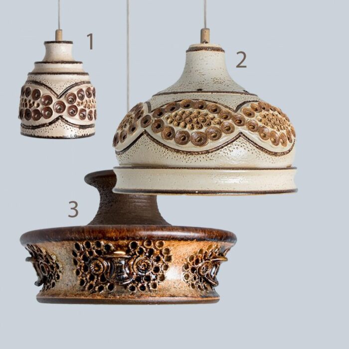 ceramic brown beige ceramic pendant light denmark 1970s 12