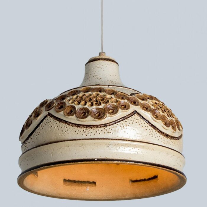 ceramic brown beige ceramic pendant light denmark 1970s 4