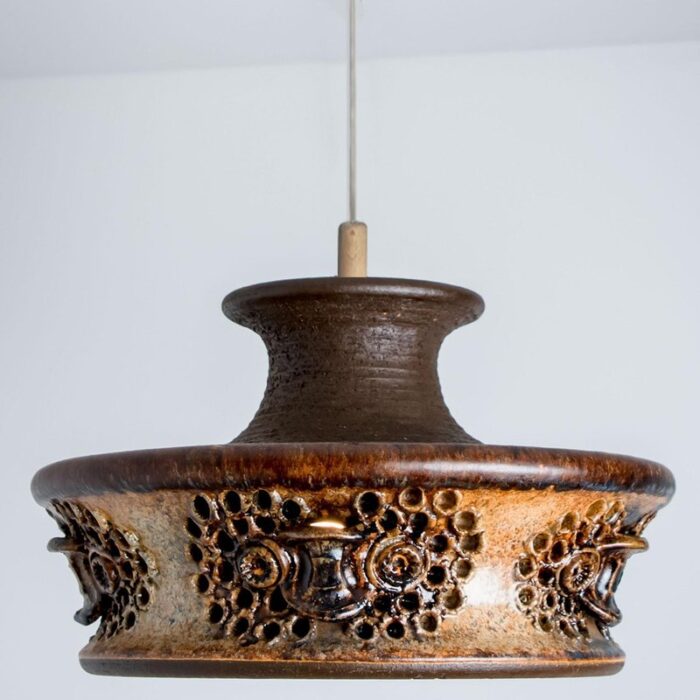 ceramic brown beige ceramic pendant light denmark 1970s 5