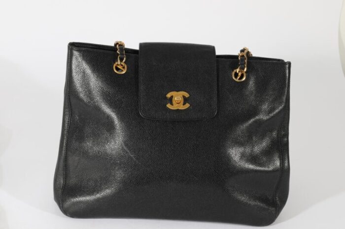 chanel vintage black caviar cc chain tote 6463