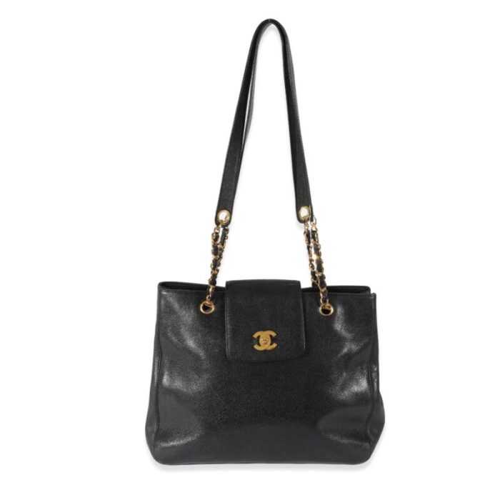 chanel vintage black caviar cc chain tote 9741