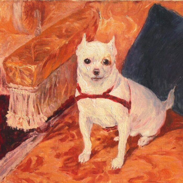 chihuahua on a velvet armchair by carl georg arsenius 1888 academie julian paris royal academy benezit 6468