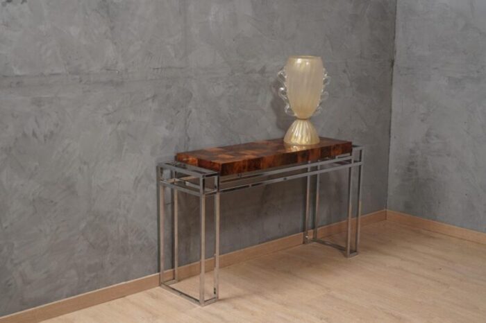 chrome and wood console table from aldo tura 1970s 5515