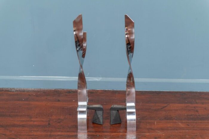 chrome flame form andirons a pair 4940