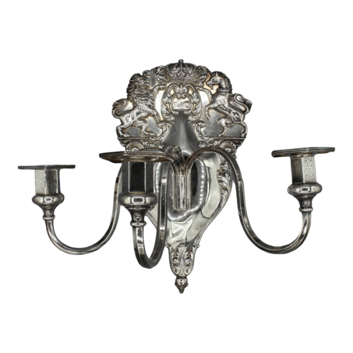 circa 1930s english silver on copper 3 light wall sconce 2758