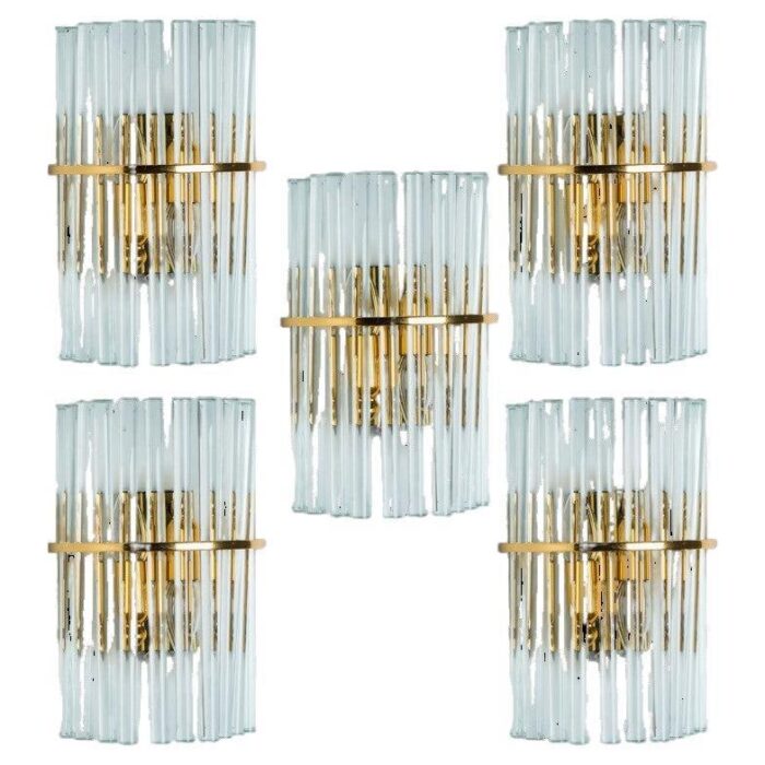 clear gold brass and glass sconce 1970 1