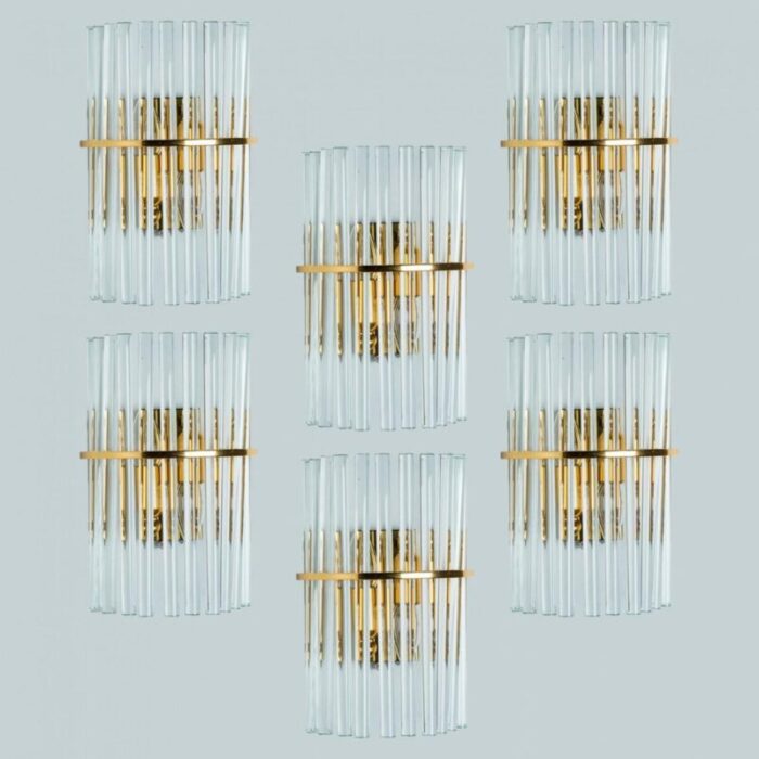 clear gold brass and glass sconce 1970 13