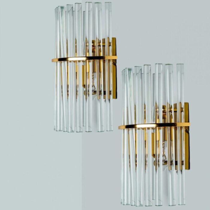 clear gold brass and glass sconce 1970 15