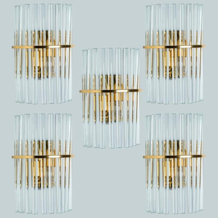 clear gold brass and glass sconce 1970 4