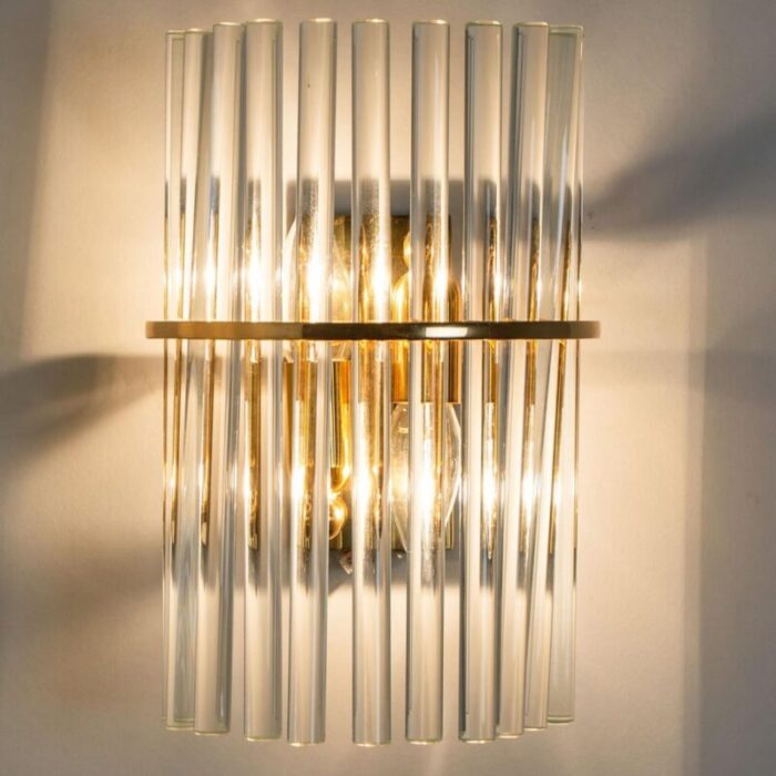 clear gold brass and glass sconce 1970 6