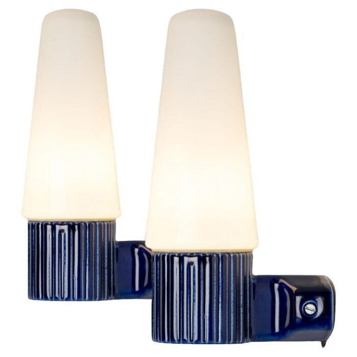 cobalt ceramic opaline glass wall lights sweden 1960 set of 2 1