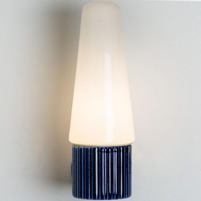 cobalt ceramic opaline glass wall lights sweden 1960 set of 2 10