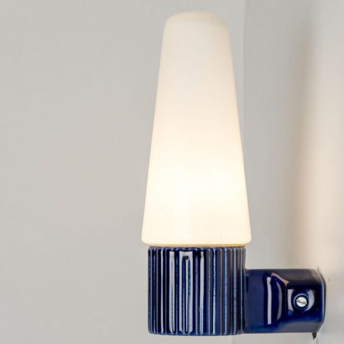 cobalt ceramic opaline glass wall lights sweden 1960 set of 2 5