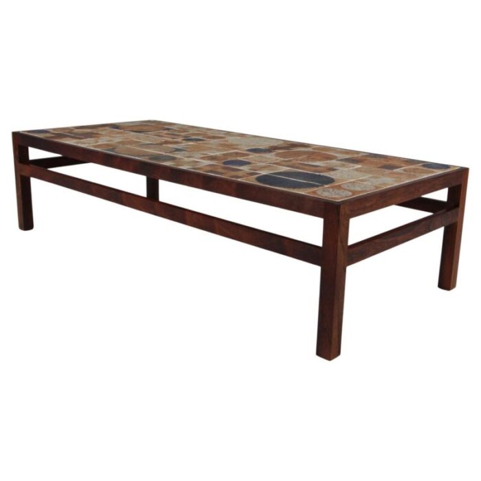 coffee table in rosewood and stoneware tiles attributed to tue poulsen denmark 1970s 1