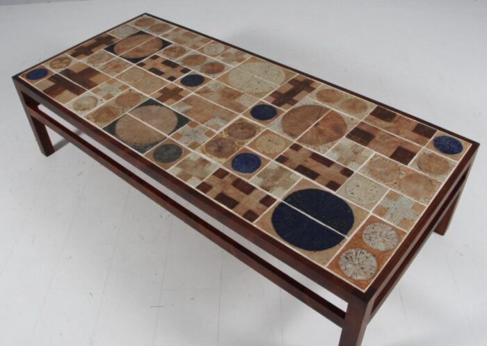 coffee table in rosewood and stoneware tiles attributed to tue poulsen denmark 1970s 2