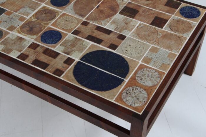 coffee table in rosewood and stoneware tiles attributed to tue poulsen denmark 1970s 3