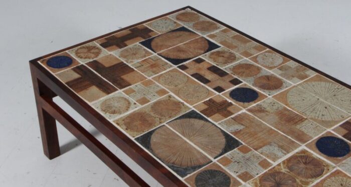 coffee table in rosewood and stoneware tiles attributed to tue poulsen denmark 1970s 4