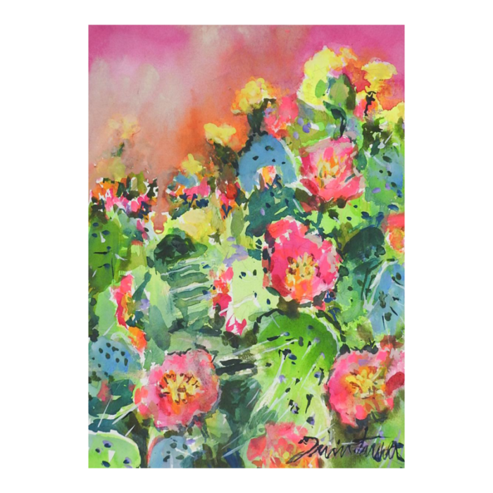 contemporary bright hot pink cactus flowers watercolor painting 9656