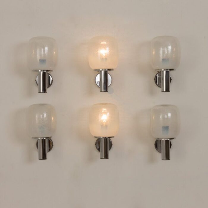 crystal glass wall sconces by targetti sankey italy 1970s set of 6 1