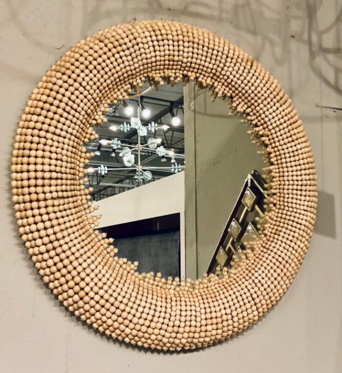 currey and co modern beige wooden bead jeanie wall mirror 3069