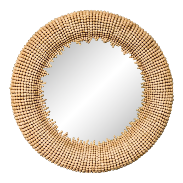 currey and co modern beige wooden bead jeanie wall mirror 9808