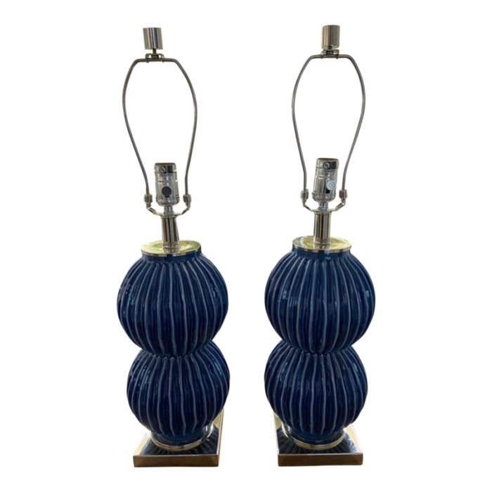 currey and company collective blue double gord lamps with silver fittings a pair 4232