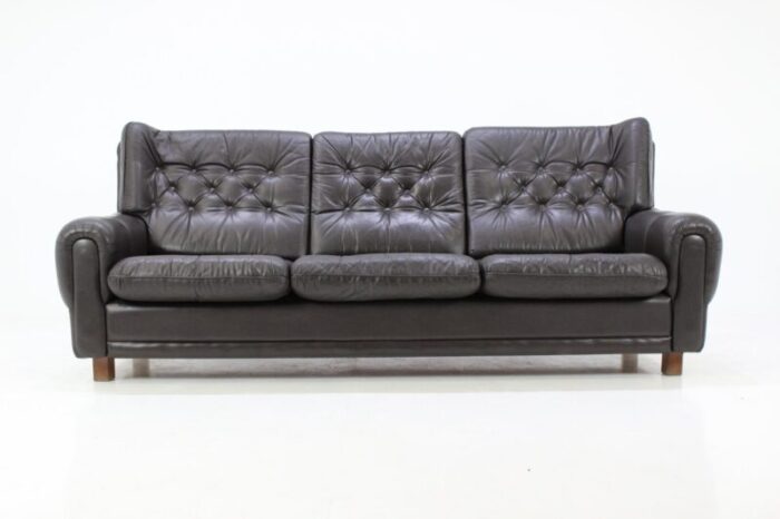 czech leather brown sofa 1970s 1