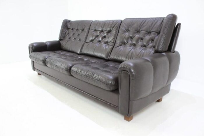 czech leather brown sofa 1970s 3