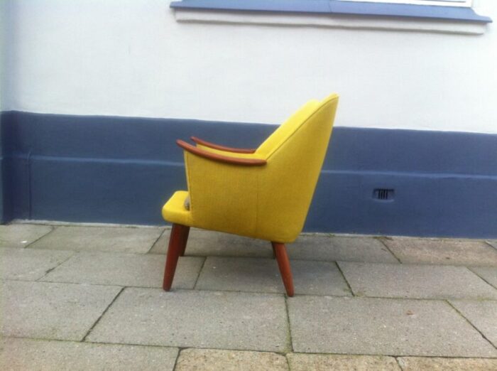 danish mid century modern easy chair in yellow wool with teak accents 1950s 5