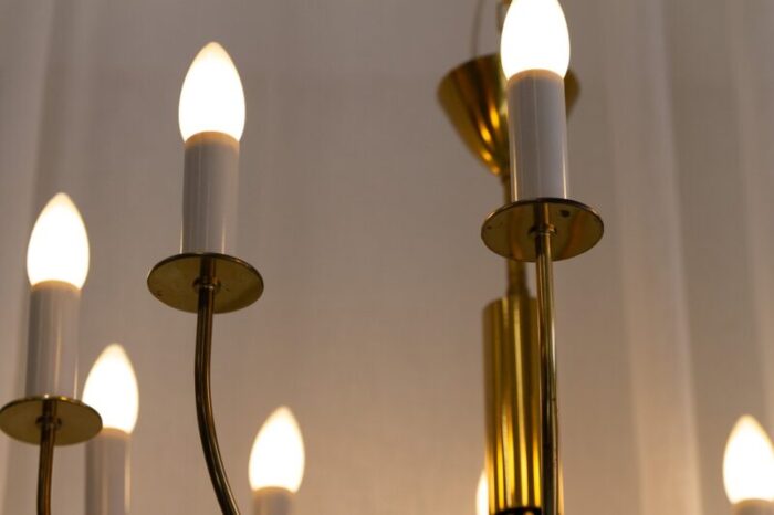 danish modern 10 armed brass chandelier 1950s 12