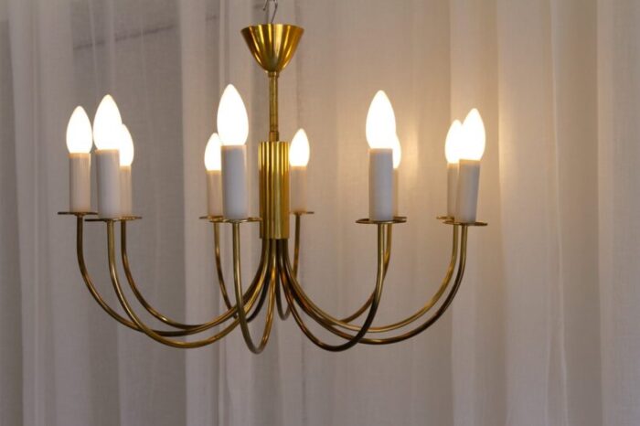 danish modern 10 armed brass chandelier 1950s 8