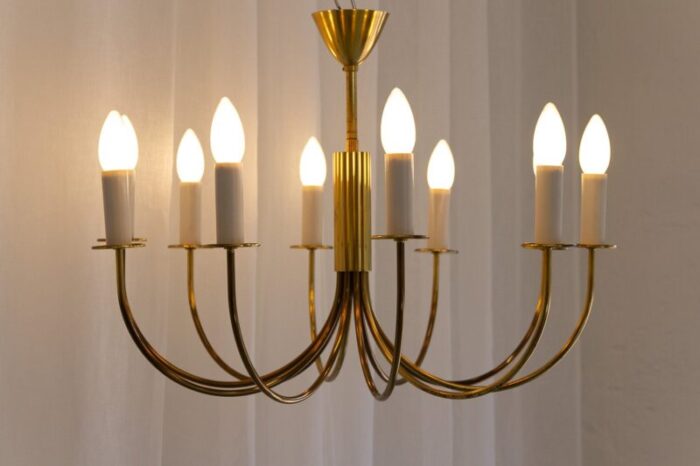 danish modern 10 armed brass chandelier 1950s 9