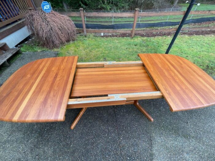 danish modern teak pedestal leg dining table by benny linden 9024