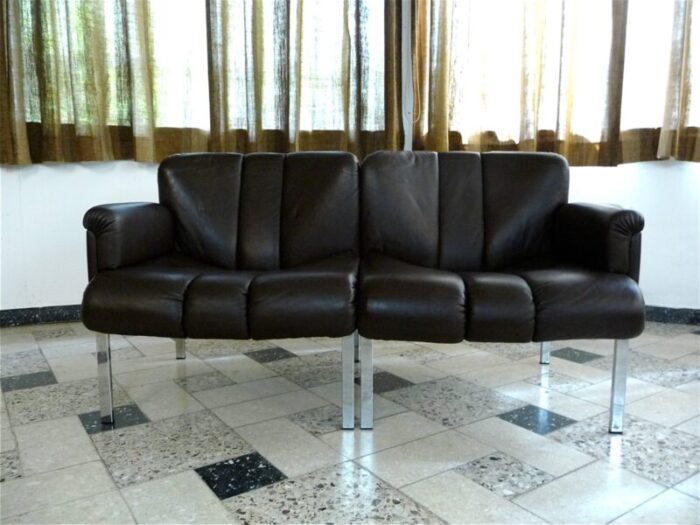 dark brown eurochair leather sofa from girsberger 1970s 1