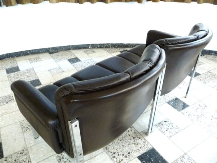 dark brown eurochair leather sofa from girsberger 1970s 10