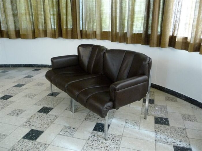 dark brown eurochair leather sofa from girsberger 1970s 2