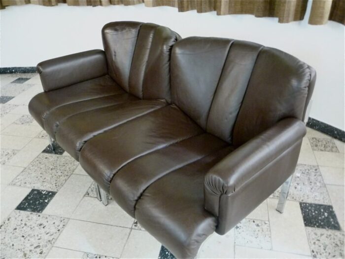 dark brown eurochair leather sofa from girsberger 1970s 4