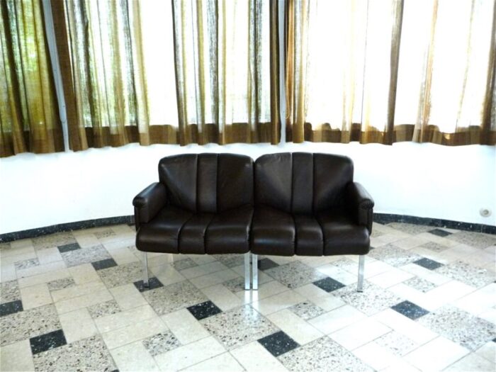 dark brown eurochair leather sofa from girsberger 1970s 8