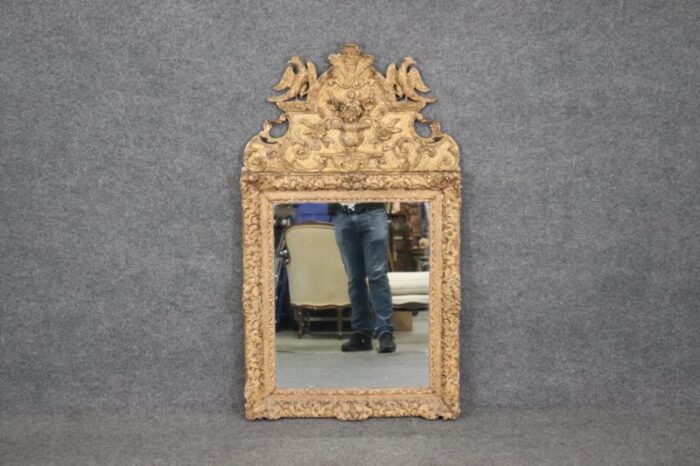 early 18th century period french louis xiv giltwood mirror with birds 9130