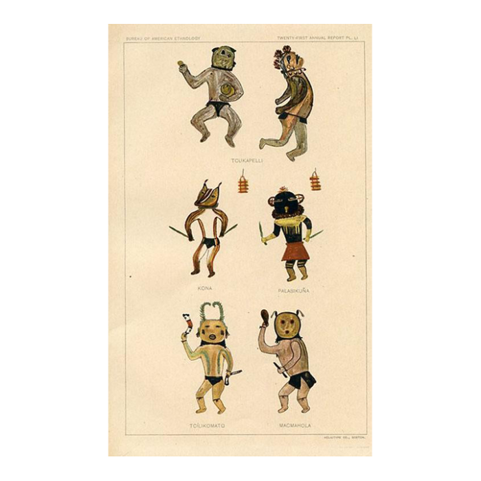 early 1900s hopi indian kachina print chipmunks original antique native american lithograph 7519