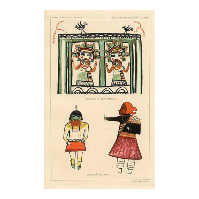 early 1900s hopi indian kachina print corn maidens original antique native american lithograph 4128