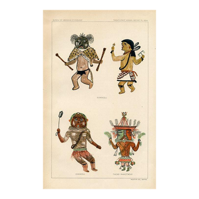 early 1900s hopi indian kachina print mountain lion original antique native american lithograph 1036