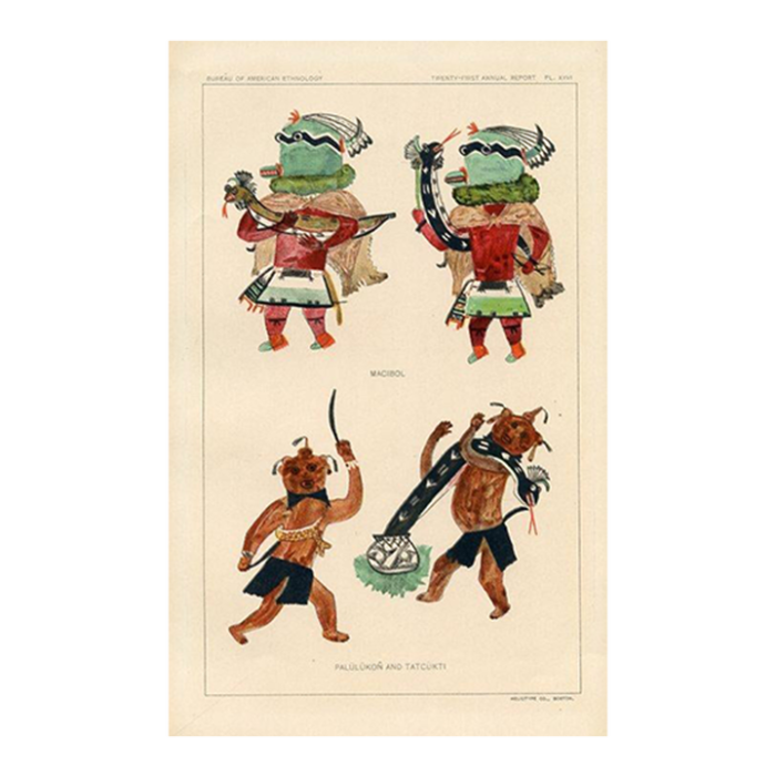 early 1900s hopi indian kachina print sun gods original antique native american lithograph 6748