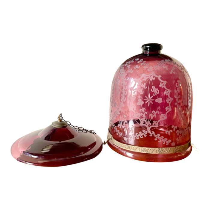 early 19th century ruby flashed and engraved bohemian glass lamp 0534